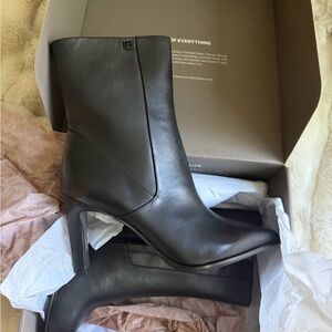 Franco Sarto Black Leather Pointed-Toe Heel Ankle Boots